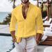 Men's Linen Blend Button-Up Shirt - Breathable Long Sleeve Casual T-Shirt For Relaxed Style (Solid Colors, S-XXXL)_viptrois.com
