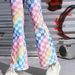 Mother & Kids INS Girls Spring And Autumn Flared Rainbow Stripe Print Knitted Street Style Flared Pants Without Pockets_viptrois.com