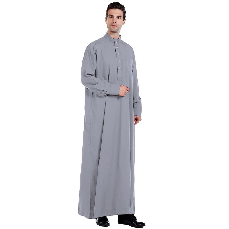 Men's Clothing Men's Robe Solid Color Qatar Stand Collar Men's Robe Dress_viptrois.com