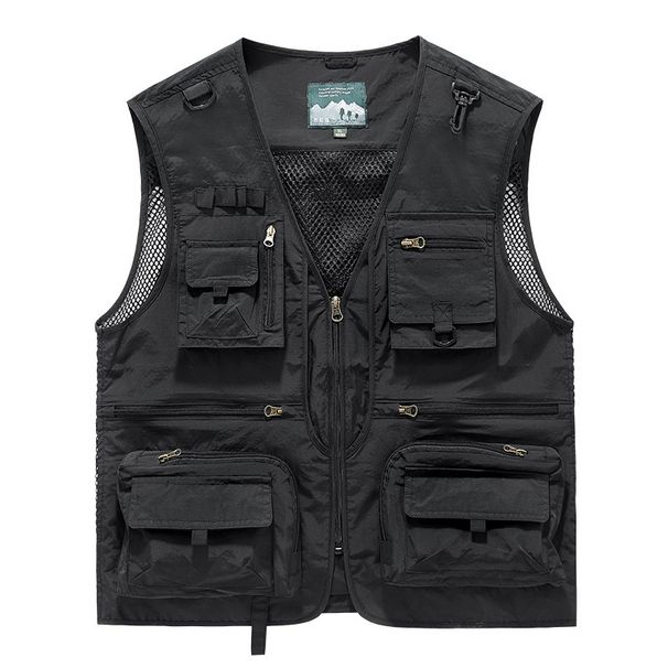 Men's Quick-Dry Mesh Vest With Multiple Pockets, Outdoor Fishing Photography Sleeveless Jacket, Plus Size (Up To 6XL)_viptrois.com