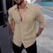 Autumn Linen Shirt Long Sleeved Lapel Breathable Casual Men's New Chinese Pocket Shirt_viptrois.com