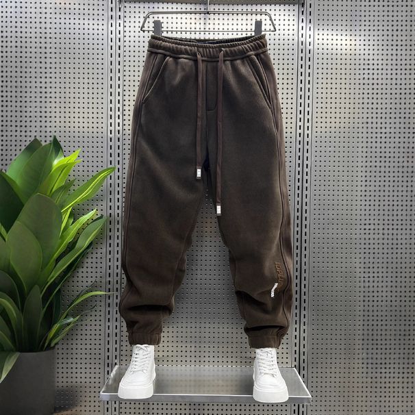 Men's Corduroy Casual Trousers Fleece Lined Thickened Jogger Pants Autumn Winter Trendy Versatile_viptrois.com