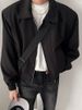 Minimalist Cropped Bomber Jacket – Men’s Padded Shoulder Zip-Up Coat, Solid Color Pilot-Inspired Streetwear_viptrois.com