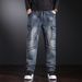 Heavy Industry Washed Overalls Men's Multi-pocket American Style Fattened Plus Size Straight Hip-hop Jeans Men's Cross-border Pants_viptrois.com