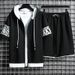 Men's Clothing Summer New Men's Cardigan Sweater Suit Youth Hooded Casual Korean Sportswear Two Piece Suit_viptrois.com