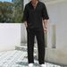 Men's Clothing Men's Casual Short Sleeve Shirt & Long Pants Set - Breathable Polyester Blend, Comfortable Summer Outfit For Office Travel_viptrois.com