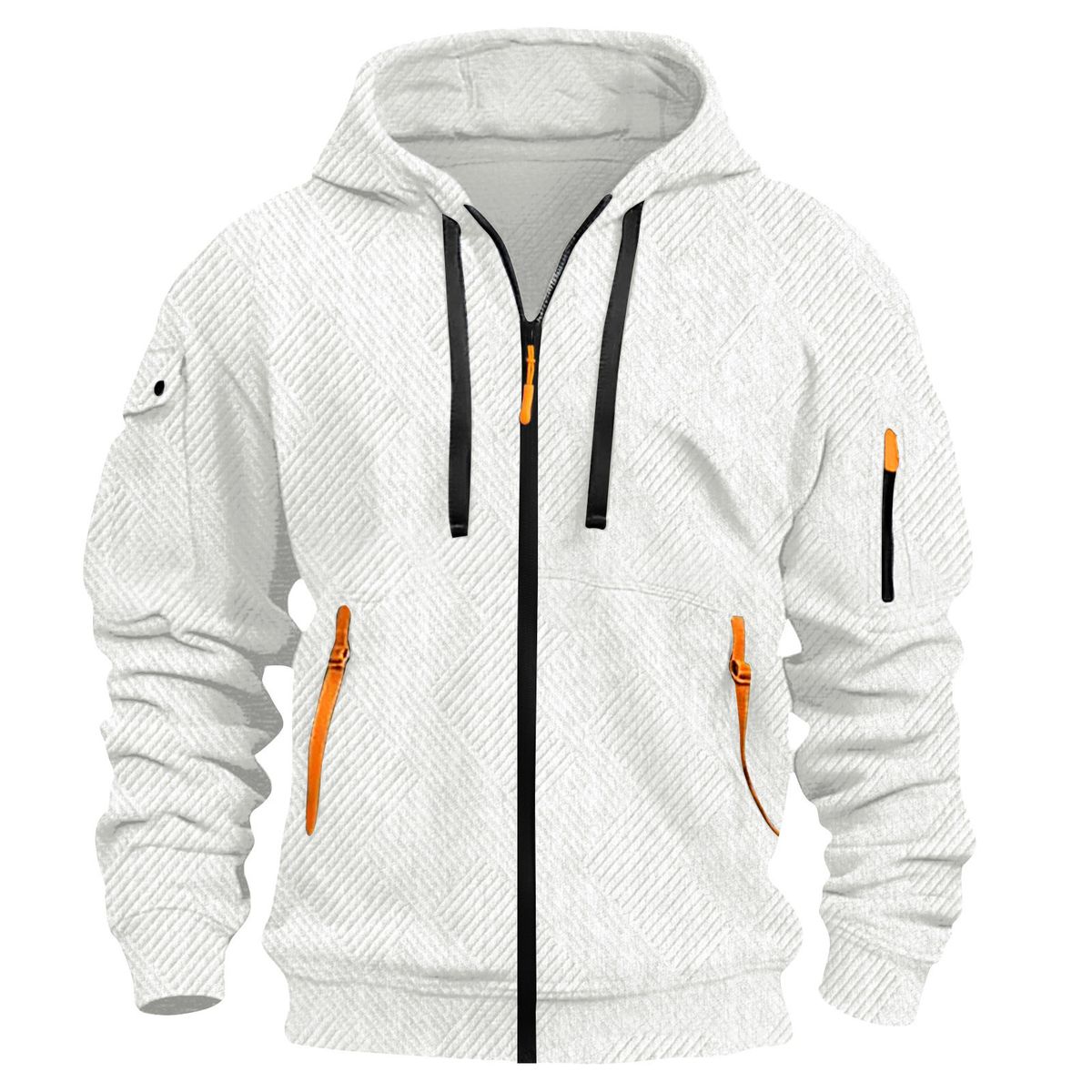 Cross-Border European And American New Men's Full-Zip Hooded Jacquard Cardigan Jacket With Pocket Decoration Sports_viptrois.com