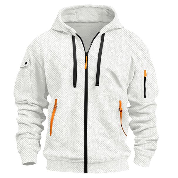 Cross-Border European And American New Men's Full-Zip Hooded Jacquard Cardigan Jacket With Pocket Decoration Sports_viptrois.com