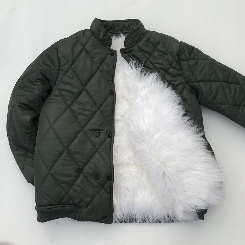 Men's Genuine Sheepskin Lined Winter Coat – Double-Breasted Fleece-Lined Jacket With Shearling Collar (Military Green, Sizes 32-36" Chest)_viptrois.com