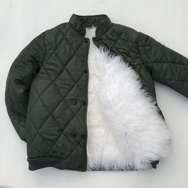 Men's Genuine Sheepskin Lined Winter Coat – Double-Breasted Fleece-Lined Jacket With Shearling Collar (Military Green, Sizes 32-36" Chest)_viptrois.com