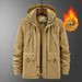 Men's Heavyweight Sherpa-Lined Work Jacket – Winter-Ready Polyester Shell With Utility Pockets, 5XL Sizing & Storm Hood(Khaki/Army Green/Navy)_viptrois.com