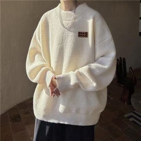 New round neck sweater for men in winter, with added velvet and thick pullover, loose base, knitted sweater jacket_viptrois.com