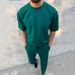 Men's Casual Suit Summer New Sports Loose Fit Plus Size Round Neck Solid Color Men's Short Sleeved Pants_viptrois.com