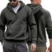 Men's Fleece-Lined Hooded Zip-Up Sweatshirt - Winter Casual Sporty Pullover With Color Block Design (Navy, Black, Army Green, Iron Gray)_viptrois.com