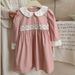 Mother & Kids French rattan flower embroidery doll collar girl dress 2024 autumn style contrast color pure cotton sweet princess dress long sleeve_viptrois.com