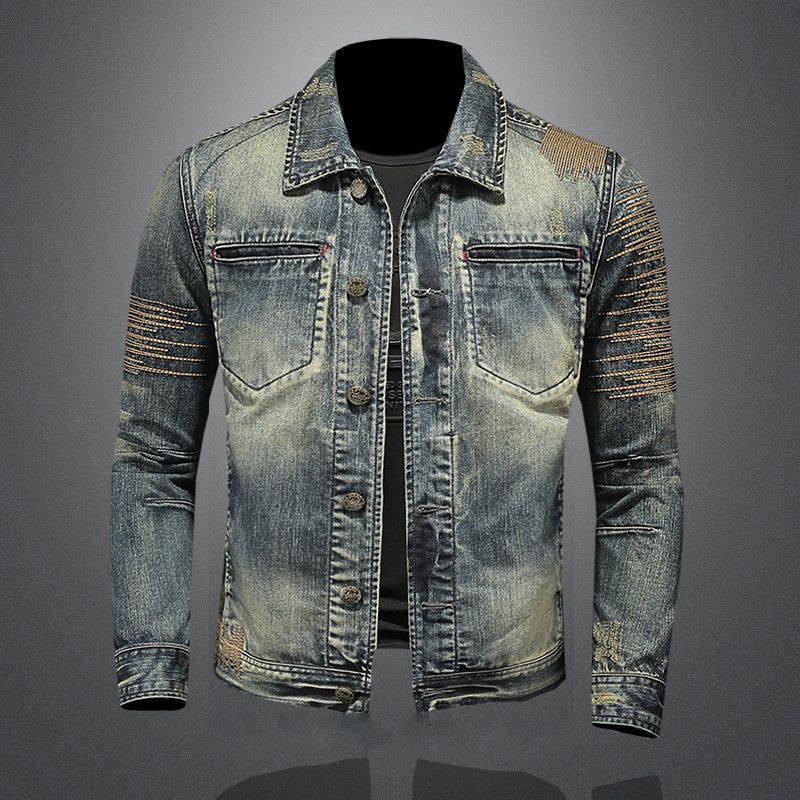 Men's Clothing Long Sleeved Lapel Cardigan Denim Jacket For Boys Niche Design Trendy Cool Personality_viptrois.com