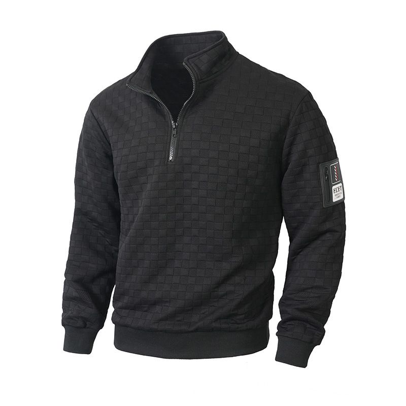 Men's Tactical Fleece Jacket - Warm Stand Collar Zip-Up Pullover With Checkerboard Design, Outdoor & Streetwear_viptrois.com