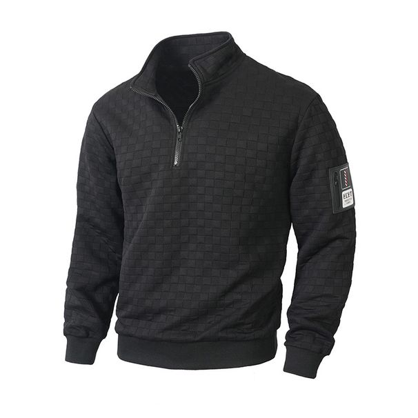Men's Tactical Fleece Jacket - Warm Stand Collar Zip-Up Pullover With Checkerboard Design, Outdoor & Streetwear_viptrois.com