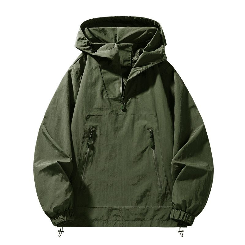 European Size Tooling Hooded Jacket Men's Loose Large Size Half Zipper Casual Jacket Men's Spring And Autumn Models_viptrois.com