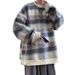 New plaid woolen sweatshirt for men, trendy student top, autumn and winter round neck long sleeved T-shirt jacket_viptrois.com