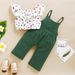 Girls spring and autumn 2024 new European and American popular small floral sleeveless top + solid color suspenders two-piece suit_viptrois.com