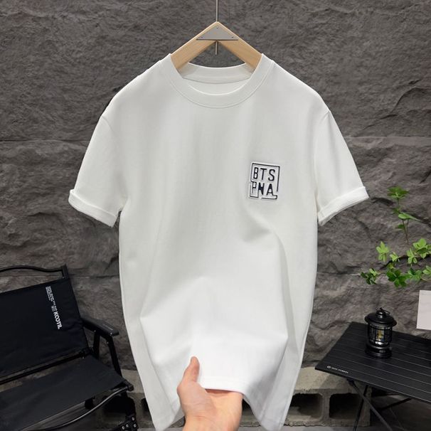 2025 Summer New Men's Short-sleeved Back Letter Printing Round Neck Trendy Half-sleeved Slim-fitting Casual Handsome T-shirt_viptrois.com