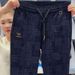 Summer Thin Ice Silk Quick Drying Plaid Color Block Casual Jogger Pants For Men Loose Fit Trendy Versatile Harem Pants_viptrois.com