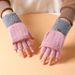 Half finger flip glove Winter Ladies cute plus fleece knit warm wool fingertip_viptrois.com