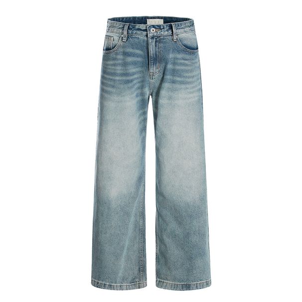 Washed Denim Wide-Leg Men's Distressed Frayed Straight-Leg Trousers Street Fashion American Style Versatile Loose Dad_viptrois.com