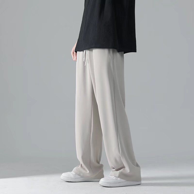 Men's Clothing Ice Silk Pants Men's Summer Thin Ins Drape Straight Trousers Men And Women The Same Style Solid Color Wide Leg Casual Pants_viptrois.com