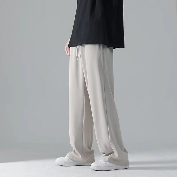 Men's Clothing Ice Silk Pants Men's Summer Thin Ins Drape Straight Trousers Men And Women The Same Style Solid Color Wide Leg Casual Pants_viptrois.com