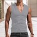 European Size Men's Solid Color V-Neck Vest Casual Breathable Sleeveless T-Shirt Gilet_viptrois.com