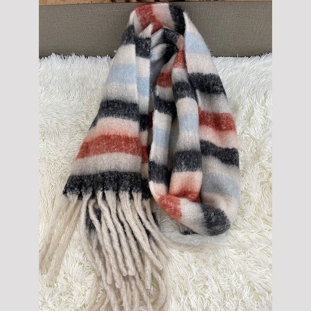 Rainbow Plaid Scarf For Women - Winter Warm Thickened Klein Blue & Colorful Braided Scarf (Trendy Cute Style, Insulated For Cold Weather)_viptrois.com