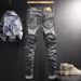 Retro European American Men's Jeans Distressed Vintage Black Gray Washed Slim Fit Straight Leg mid Waist Cotton Street Style_viptrois.com