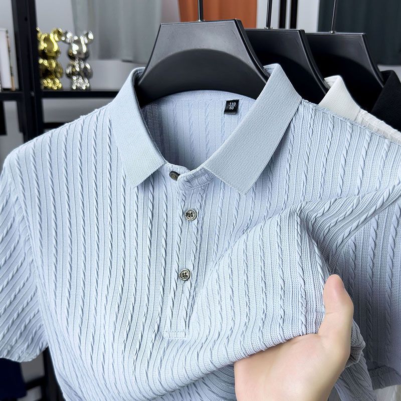 Men's Classic Fit Polo Shirt, Breathable Summer Short Sleeve T-Shirt, Casual Comfort Stretch Knit Top For Daily Wear_viptrois.com