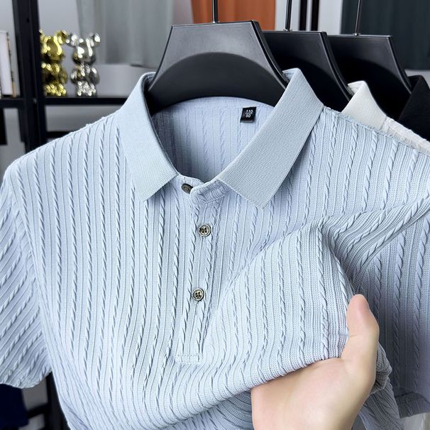 Men's Classic Fit Polo Shirt, Breathable Summer Short Sleeve T-Shirt, Casual Comfort Stretch Knit Top For Daily Wear_viptrois.com