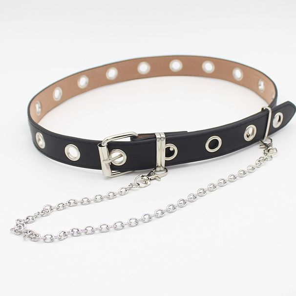 Women's Belt - Silver Chain Strap With Eyelets, Hip Hop PU Leather Waistband For Casual & Streetwear_viptrois.com