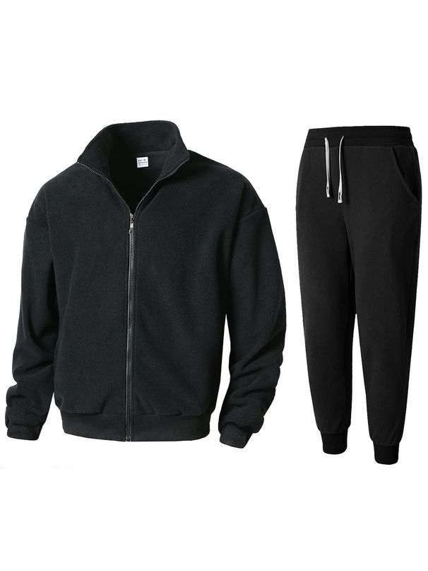 Men's Slim-Fit Zip-Up Track Jacket & Pants Set - Lightweight Polyester Activewear For Gym & Street Style (Black, Gray, Green, Beige)_viptrois.com
