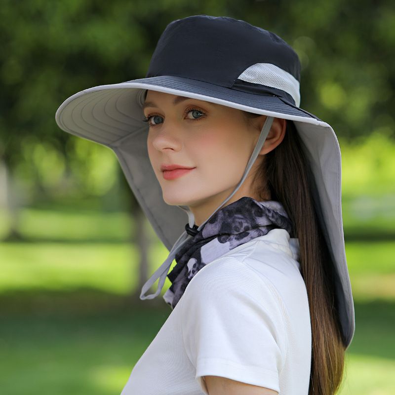 Women's Summer Sun Hat With Detachable Cape & Ponytail Opening - Wide Brim UPF 50+ UV Protection For Outdoor Travel_viptrois.com