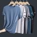 Men's Clothing Ice Silk Short Sleeved T Shirt Thin Casual Loose Large Size Half Sleeved T Shirt Round Neck_viptrois.com