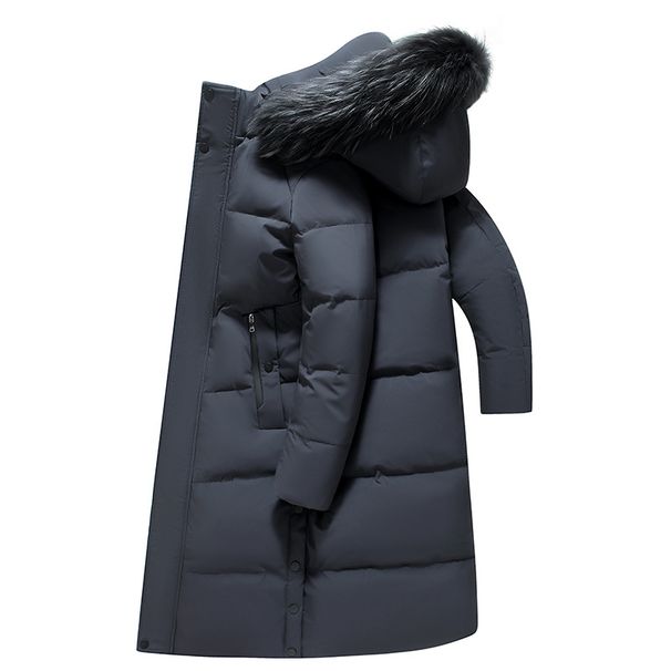 Men's Clothing Knee Length Down Jacket For Men Winter Middle Aged And Young Men With Hooded Fur Collar Fashionable Casual Warm Coat Dad's Outfit_viptrois.com