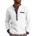 Men's Clothing Temperament Men's Long Sleeved Henley Shirt Cotton And Linen Comfortable And Breathable Men's Patchwork Shirt_viptrois.com
