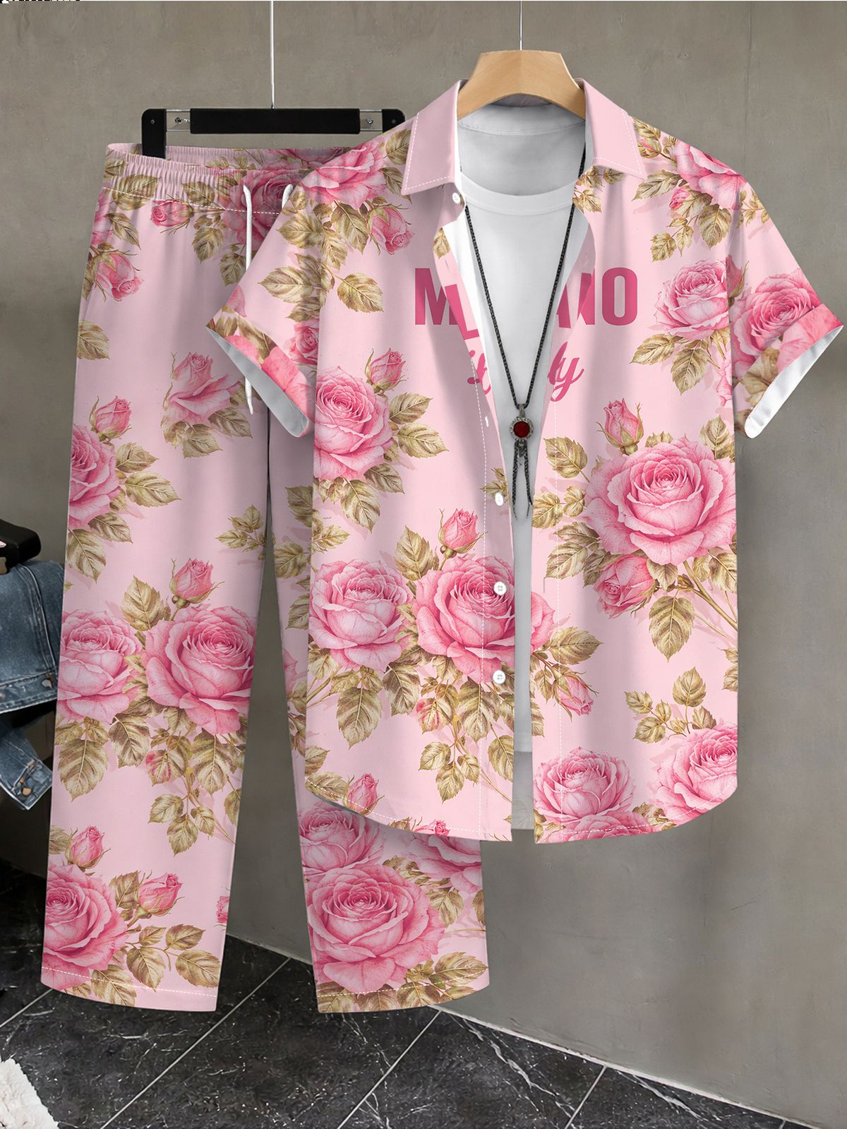 Y2 New Men's Casual Floral Print Suit Short Sleeve Shirt And Trousers Set Versatile Men's Clothing_viptrois.com