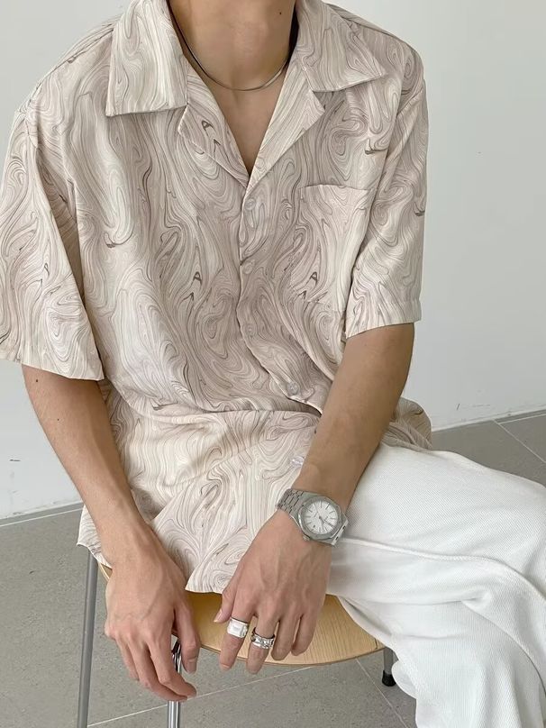 Short Sleeved Shirt, Men's Summer New Style, Niche, Lazy, Loose, Western-style Texture Casual Shirt_viptrois.com