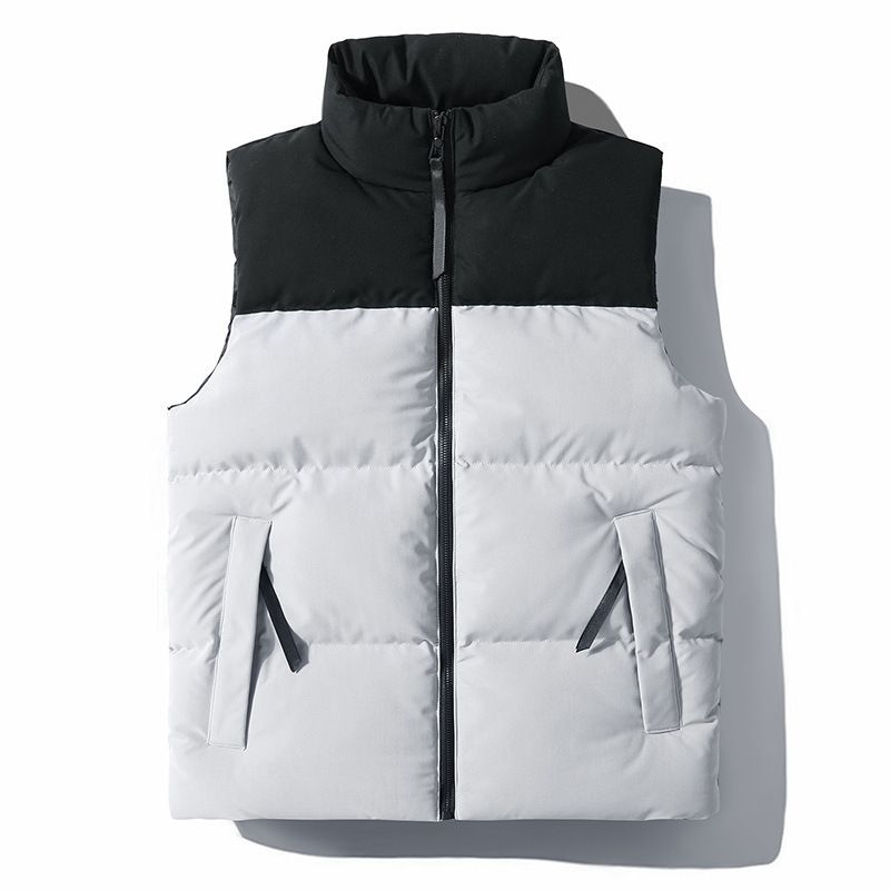 Men's Winter Vest Jacket - Casual Stand Collar Sleeveless Coat With Color Block Design, Thickened Warm Layering Piece For Autumn & Winter_viptrois.com
