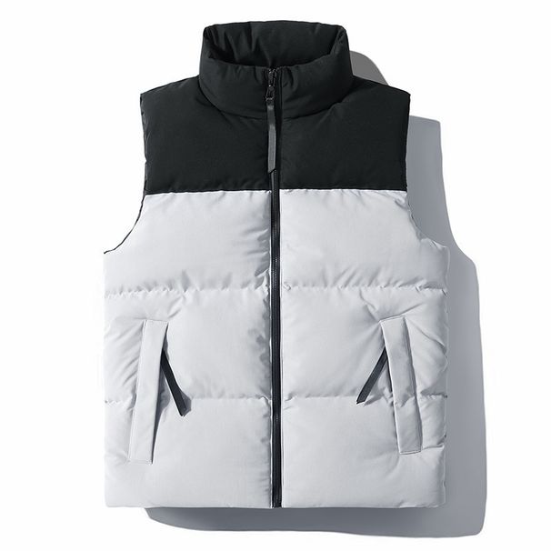 Men's Winter Vest Jacket - Casual Stand Collar Sleeveless Coat With Color Block Design, Thickened Warm Layering Piece For Autumn & Winter_viptrois.com