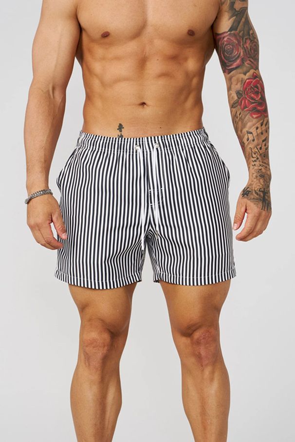 Men's Clothing Breathable Three Quarter Pants Striped Versatile Loose Large Size Sports Casual Beach Pants_viptrois.com