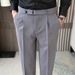 2022 Men's Casual Dress Pants Korean Style Slightly Elastic Slim Fit Cropped with Unique Waistband Drape like Style_viptrois.com