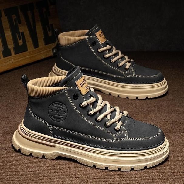 Men's Martin Autumn New British Style High-top Leather Work Shoes Trendy Versatile Thick-soled Casual Ankle Boots_viptrois.com