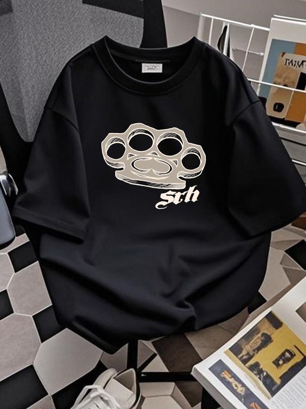 SRH Brass Knuckles T Shirt Black Dual Sided Chrome Mens Large Homme Casual Top For Everyday Wear Stylish Streetwear Breathable Slightly_viptrois.com